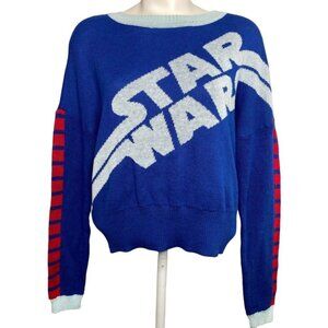 Star Wars Sweater Top Women's MEDIUM Blue Red Retro-Style Long-Sleeve Soft‎ NEW